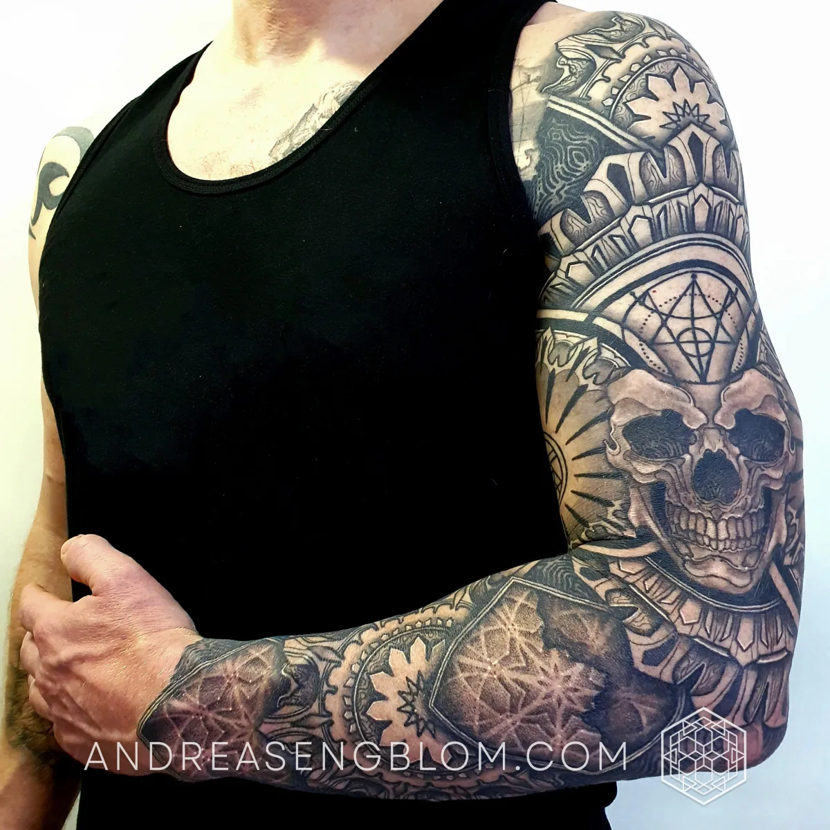 Geometrisk Ornamental Arm Sleeve - Skalle - bild 6